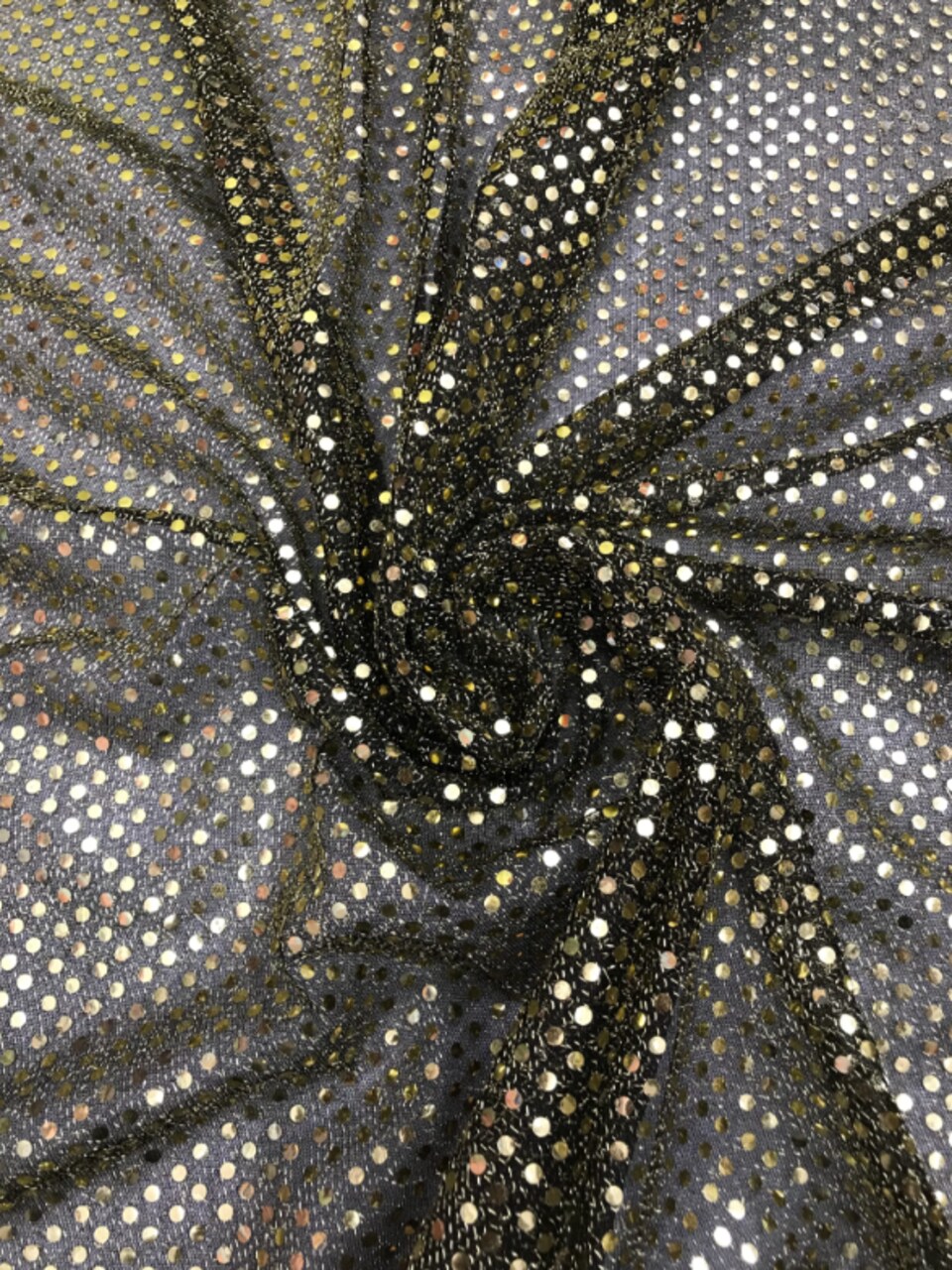 1 Yard Black Gold Mini Sequin Mesh Fabric Polyester Sparkle Confetti Tulle 42″ Wide
